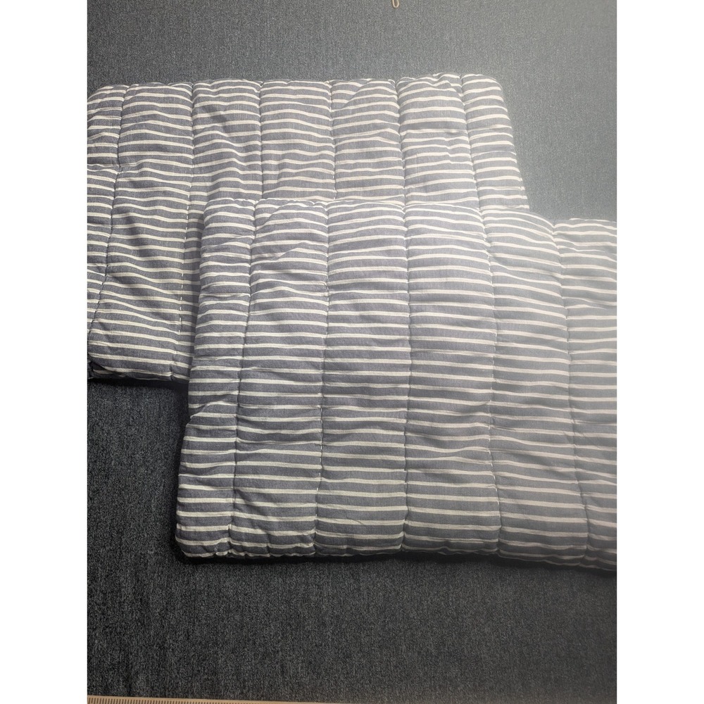 Pottery Barn Quilted Pillow Shams Set of 2 Blue White Ticking Stripe Standard